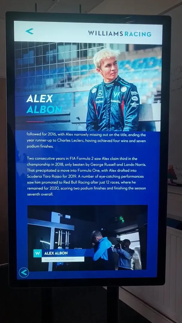 A race driver’s profile page with a video clip